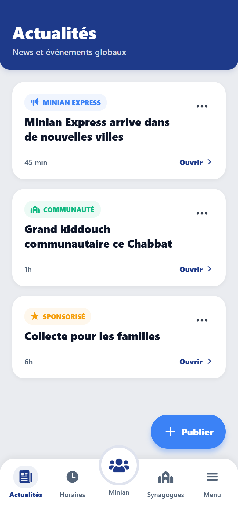 Fil d’actualités de Minyan Express et des synagogues suivies